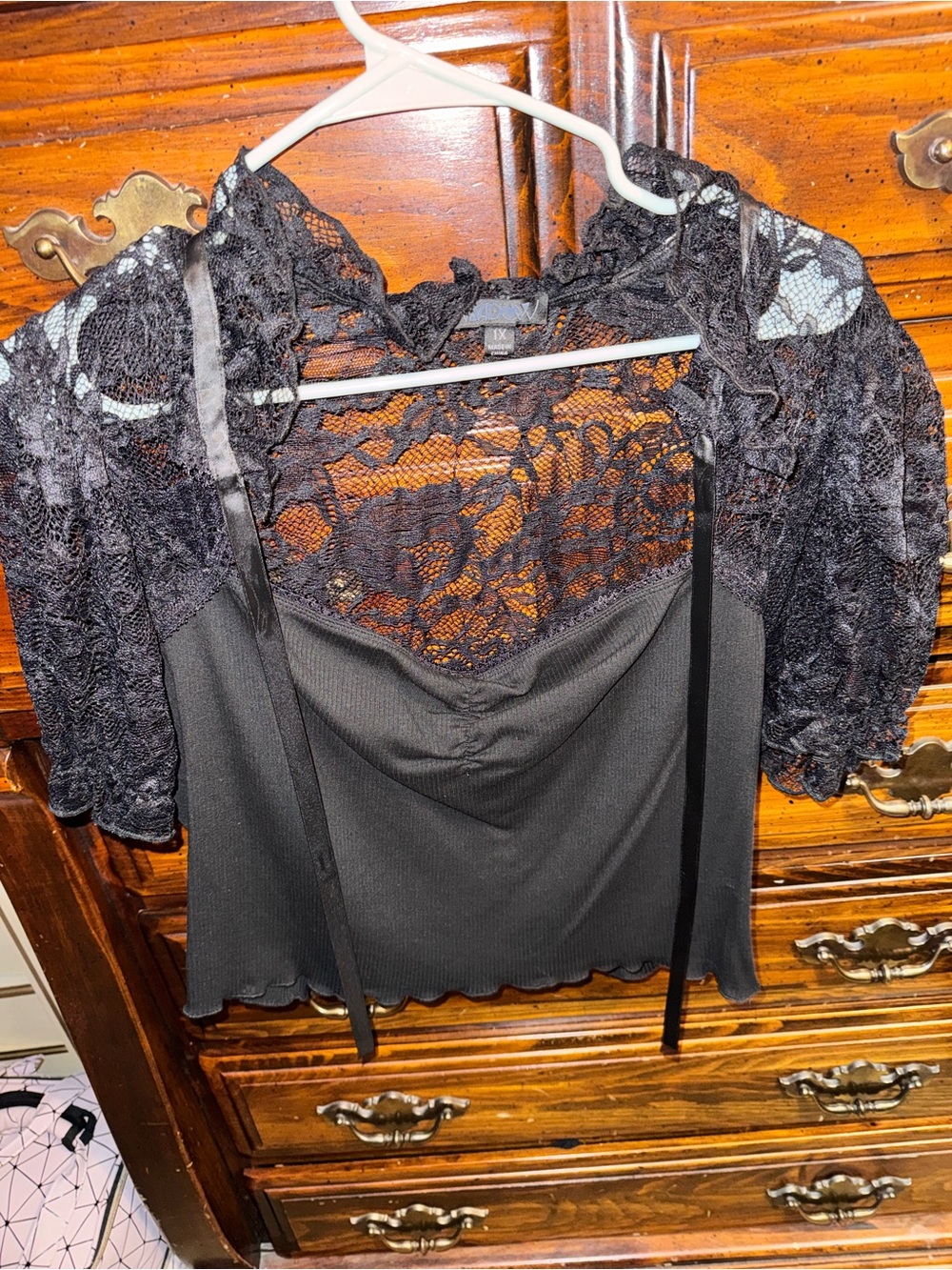 Dolls Kill Widow Black Lace Tie Top - Picture 7 of 8